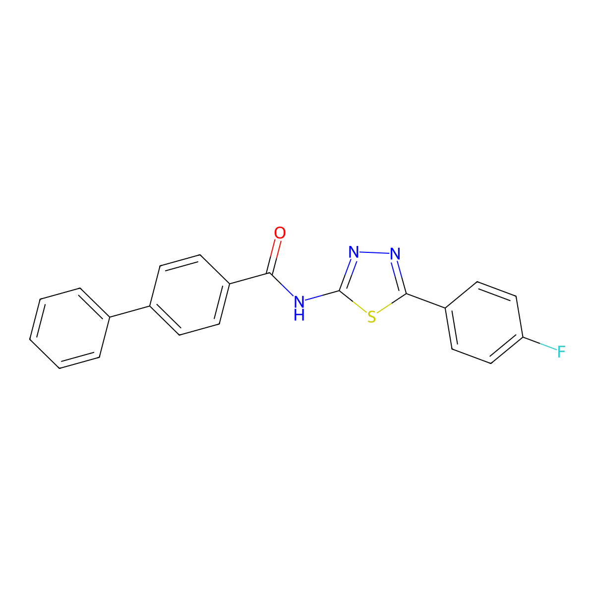 N-(5-(4-fluorophenyl)-1,3,4-thiadiazol-2-yl)-[1,1'-biphenyl]-4-carboxamide molecular structure, CAS 391227-25-1