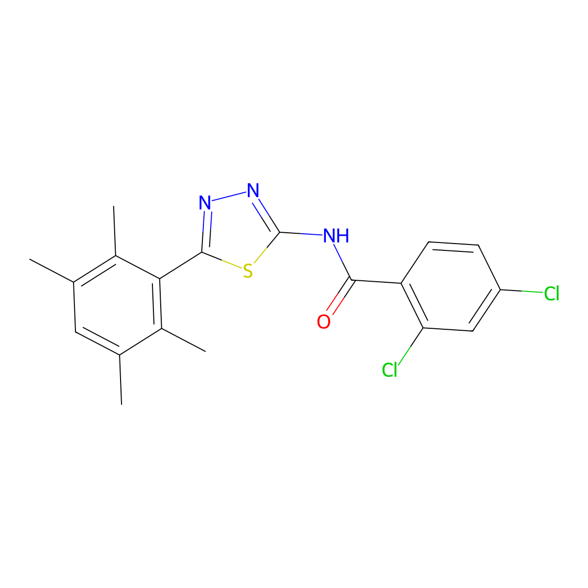 2,4-dichloro-N-[5-(2,3,5,6-tetramethylphenyl)-1,3,4-thiadiazol-2-yl]benzamide molecular structure, CAS 391227-30-8