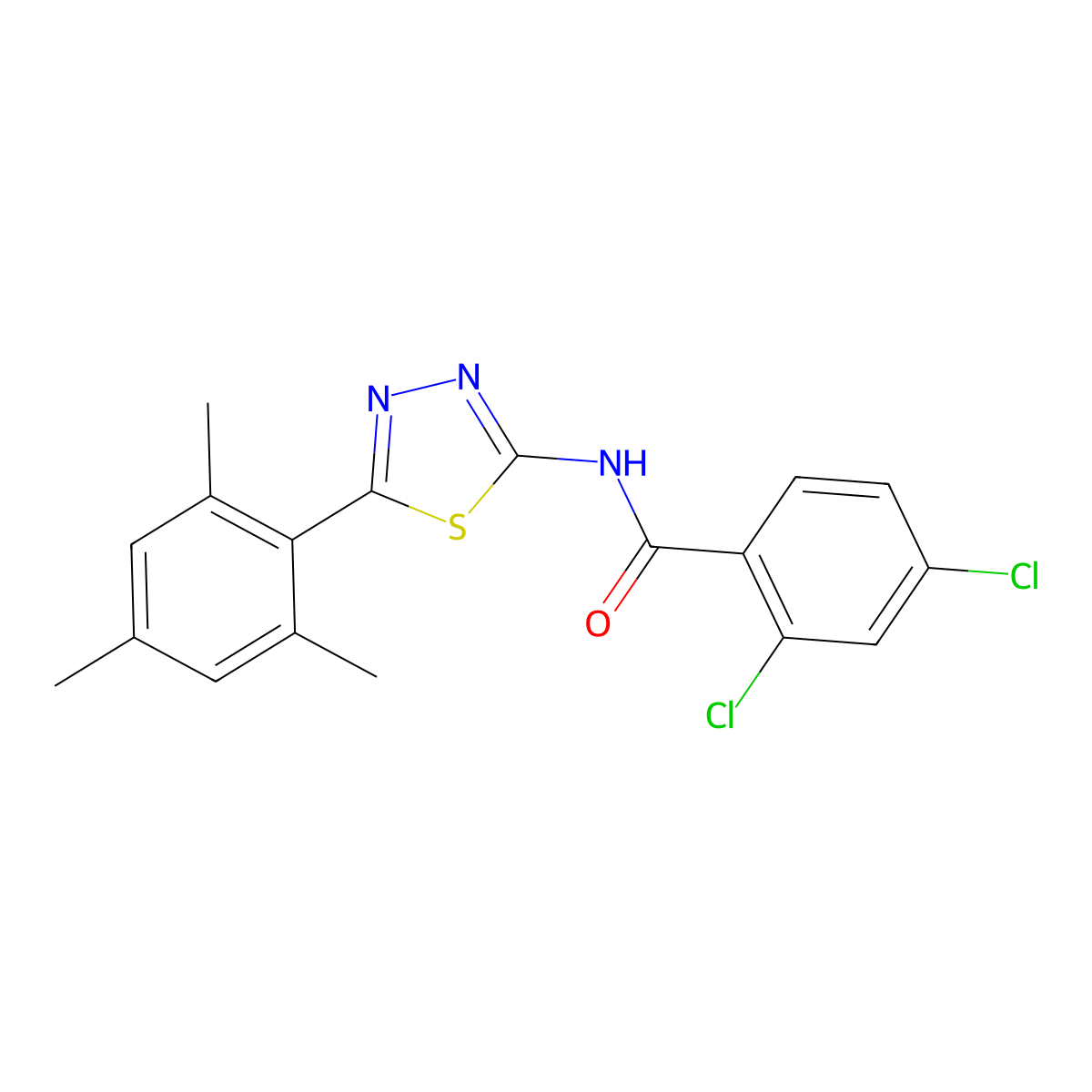 2,4-dichloro-N-[5-(2,4,6-trimethylphenyl)-1,3,4-thiadiazol-2-yl]benzamide molecular structure, CAS 391227-31-9