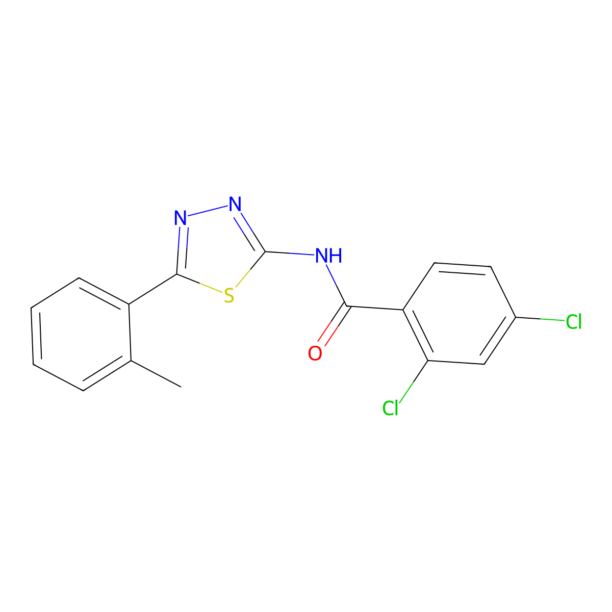 2,4-dichloro-N-[5-(2-methylphenyl)-1,3,4-thiadiazol-2-yl]benzamide molecular structure, CAS 391227-32-0