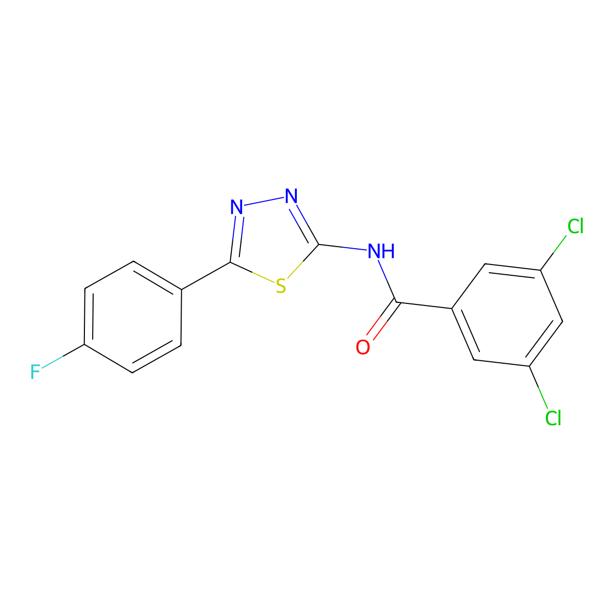 3,5-dichloro-N-[5-(4-fluorophenyl)-1,3,4-thiadiazol-2-yl]benzamide molecular structure, CAS 391227-38-6