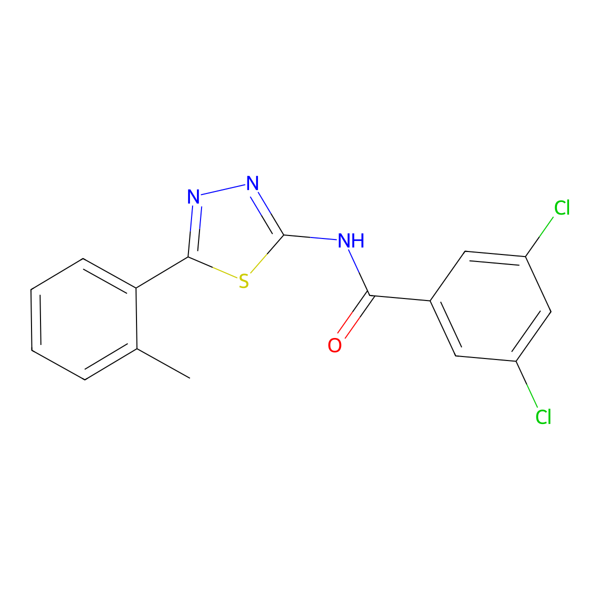 3,5-dichloro-N-[5-(2-methylphenyl)-1,3,4-thiadiazol-2-yl]benzamide molecular structure, CAS 391227-40-0