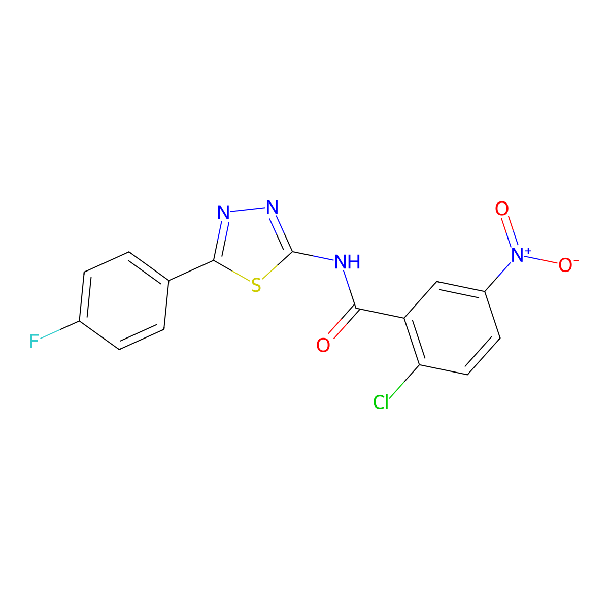 2-chloro-N-[5-(4-fluorophenyl)-1,3,4-thiadiazol-2-yl]-5-nitrobenzamide molecular structure, CAS 391227-42-2