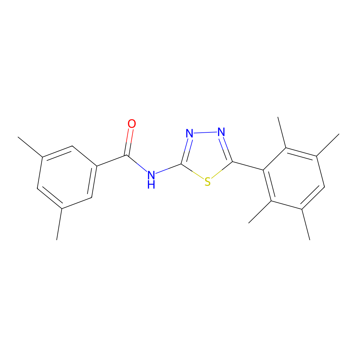 3,5-dimethyl-N-[5-(2,3,5,6-tetramethylphenyl)-1,3,4-thiadiazol-2-yl]benzamide molecular structure, CAS 391227-43-3