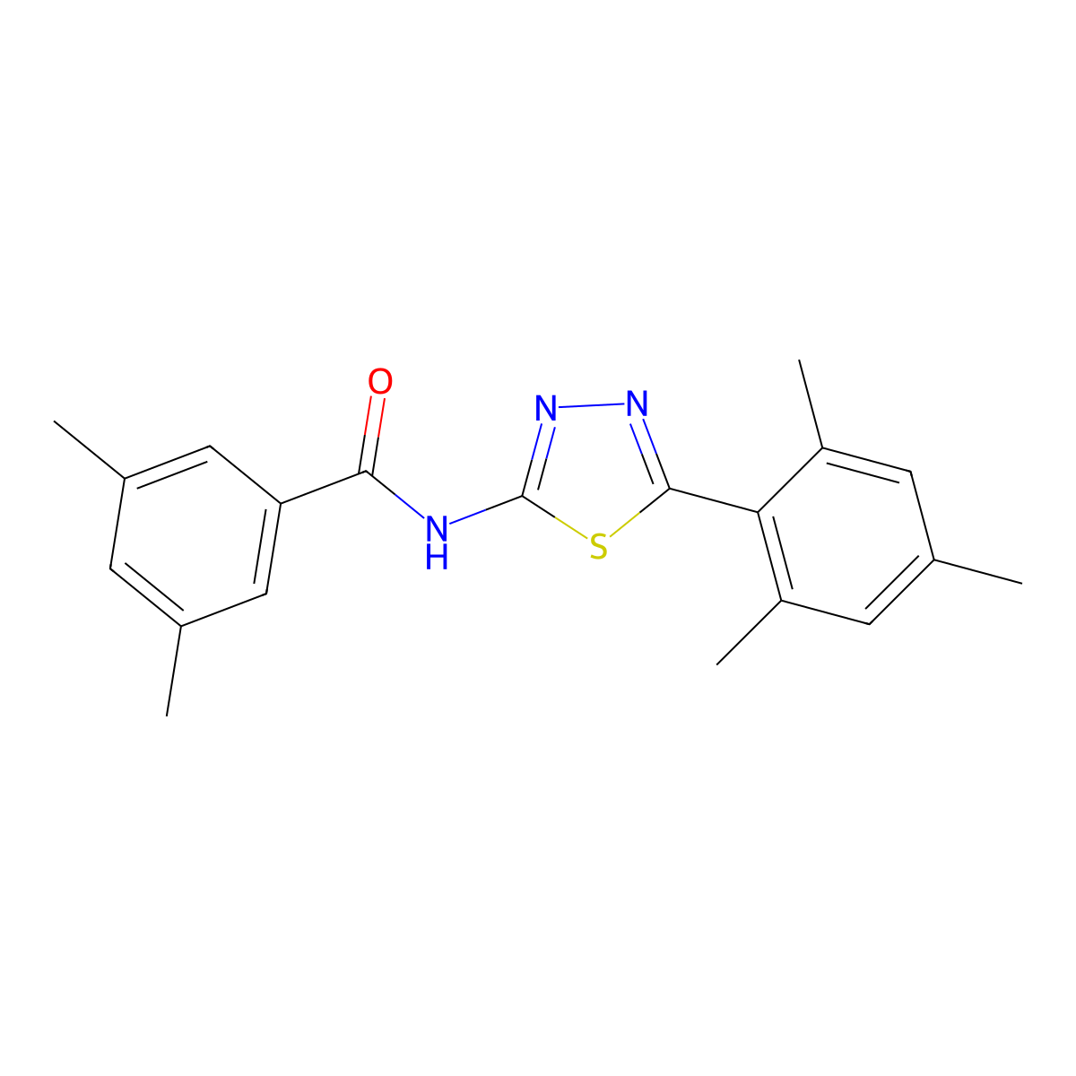 3,5-dimethyl-N-[5-(2,4,6-trimethylphenyl)-1,3,4-thiadiazol-2-yl]benzamide molecular structure, CAS 391227-44-4