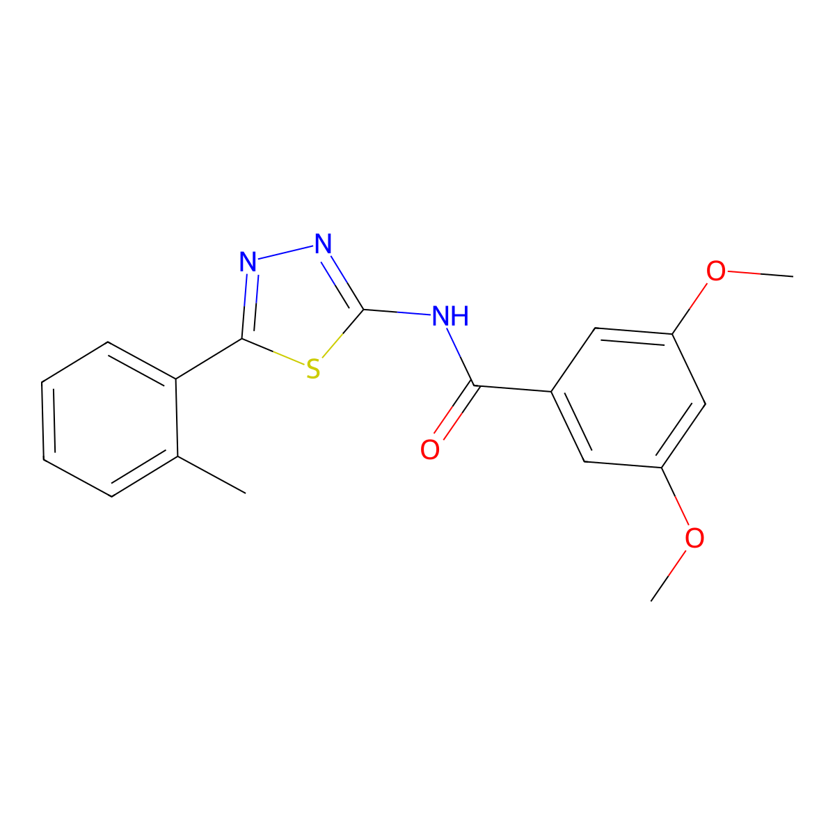3,5-dimethoxy-N-[5-(2-methylphenyl)-1,3,4-thiadiazol-2-yl]benzamide molecular structure, CAS 391227-50-2