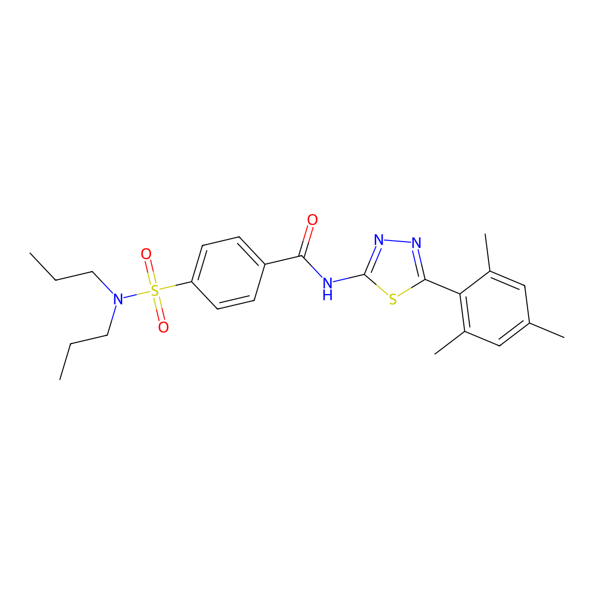 4-(dipropylsulfamoyl)-N-[5-(2,4,6-trimethylphenyl)-1,3,4-thiadiazol-2-yl]benzamide molecular structure, CAS 391227-76-2