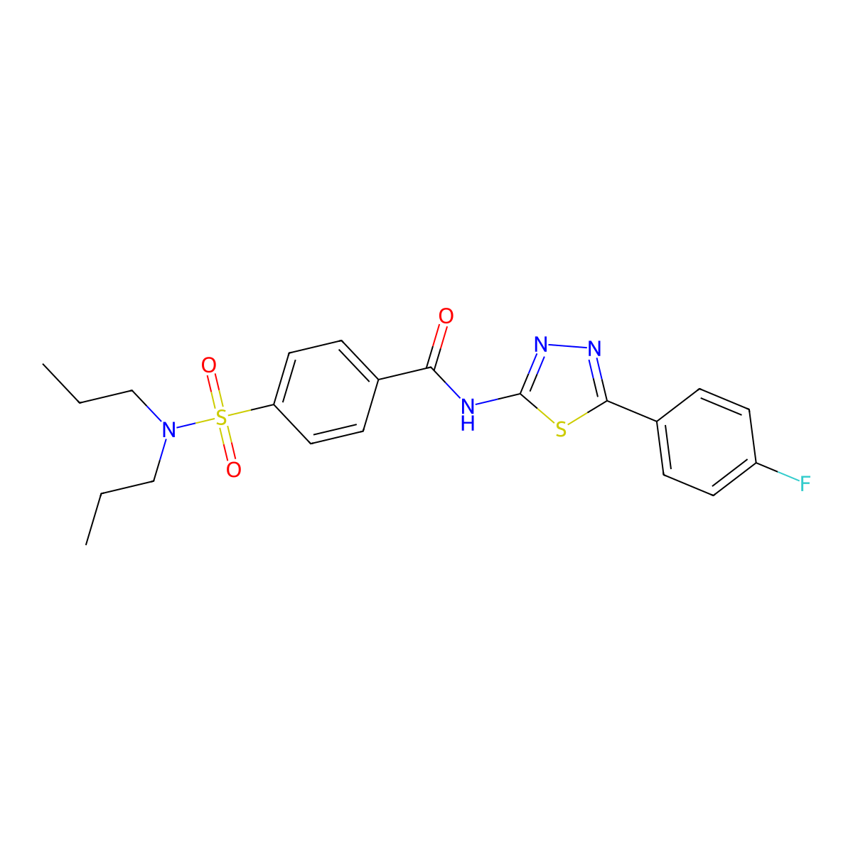 4-(dipropylsulfamoyl)-N-[5-(4-fluorophenyl)-1,3,4-thiadiazol-2-yl]benzamide molecular structure, CAS 391227-77-3