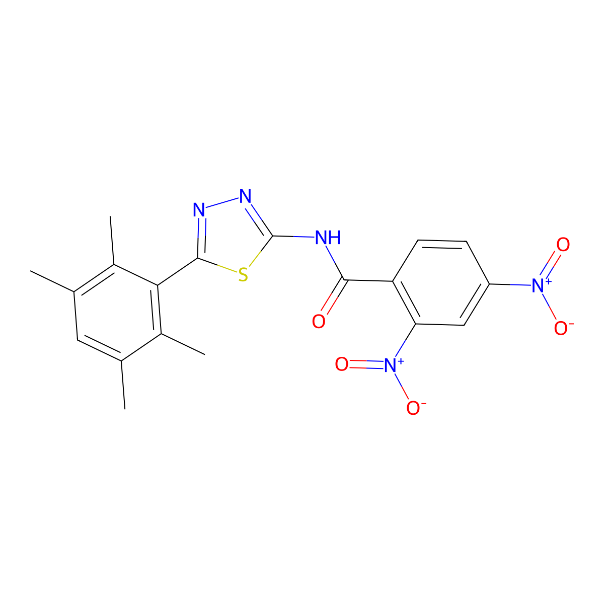 2,4-dinitro-N-[5-(2,3,5,6-tetramethylphenyl)-1,3,4-thiadiazol-2-yl]benzamide molecular structure, CAS 391227-94-4