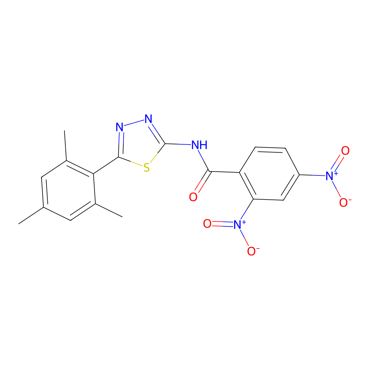 2,4-dinitro-N-[5-(2,4,6-trimethylphenyl)-1,3,4-thiadiazol-2-yl]benzamide molecular structure, CAS 391227-95-5