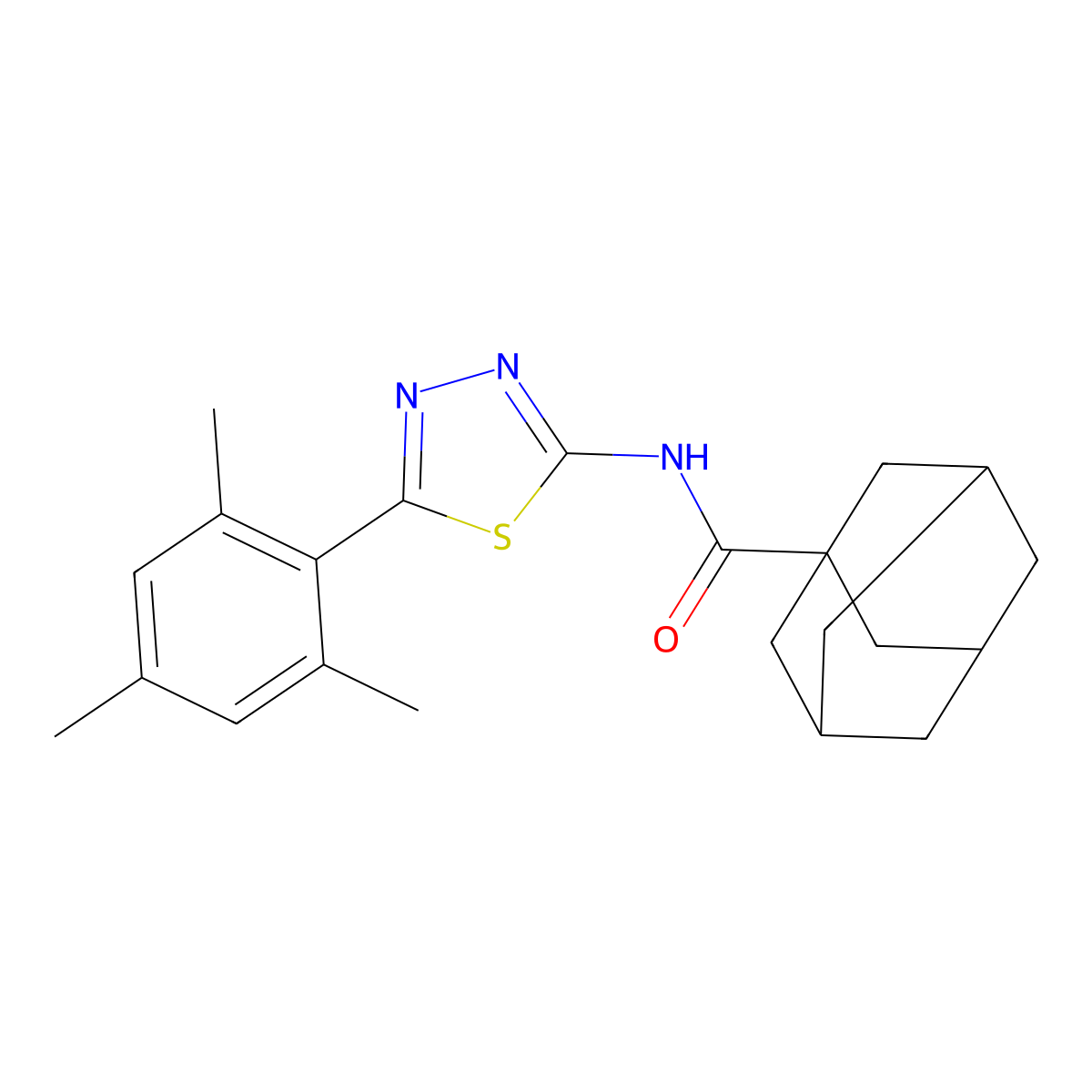 N-[5-(2,4,6-trimethylphenyl)-1,3,4-thiadiazol-2-yl]adamantane-1-carboxamide molecular structure, CAS 391227-98-8