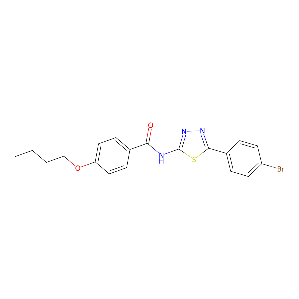 N-[5-(4-bromophenyl)-1,3,4-thiadiazol-2-yl]-4-butoxybenzamide molecular structure, CAS 391228-09-4