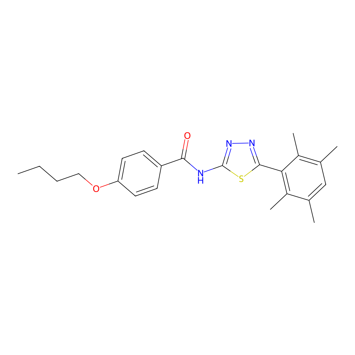 4-butoxy-N-[5-(2,3,5,6-tetramethylphenyl)-1,3,4-thiadiazol-2-yl]benzamide molecular structure, CAS 391228-10-7