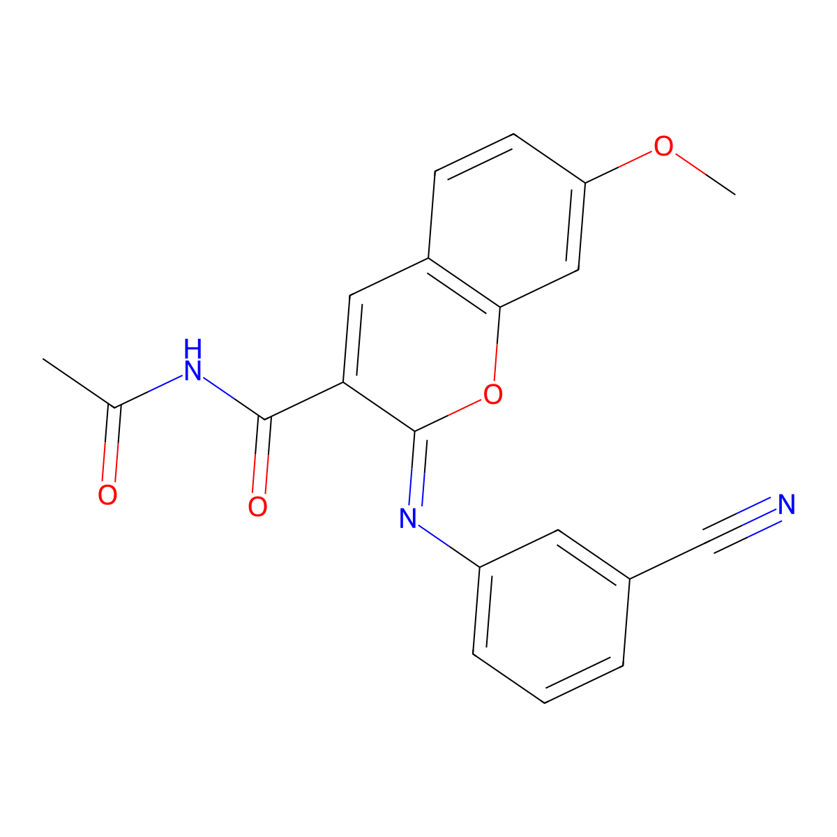 N-acetyl-2-(3-cyanophenyl)imino-7-methoxychromene-3-carboxamide molecular structure, CAS 391228-17-4