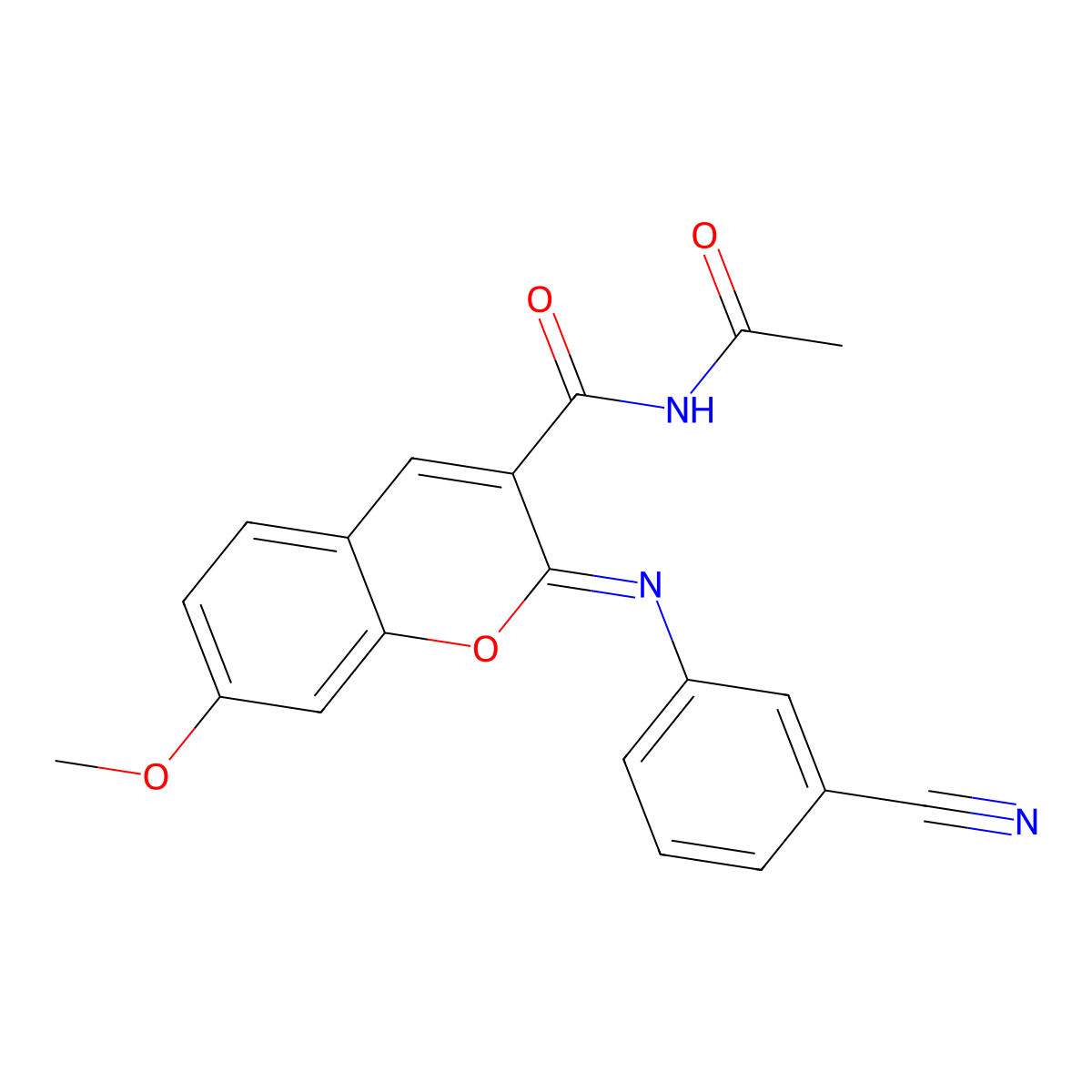 N-acetyl-2-(3-cyanophenyl)imino-7-methoxychromene-3-carboxamide molecular structure, CAS 391228-17-4