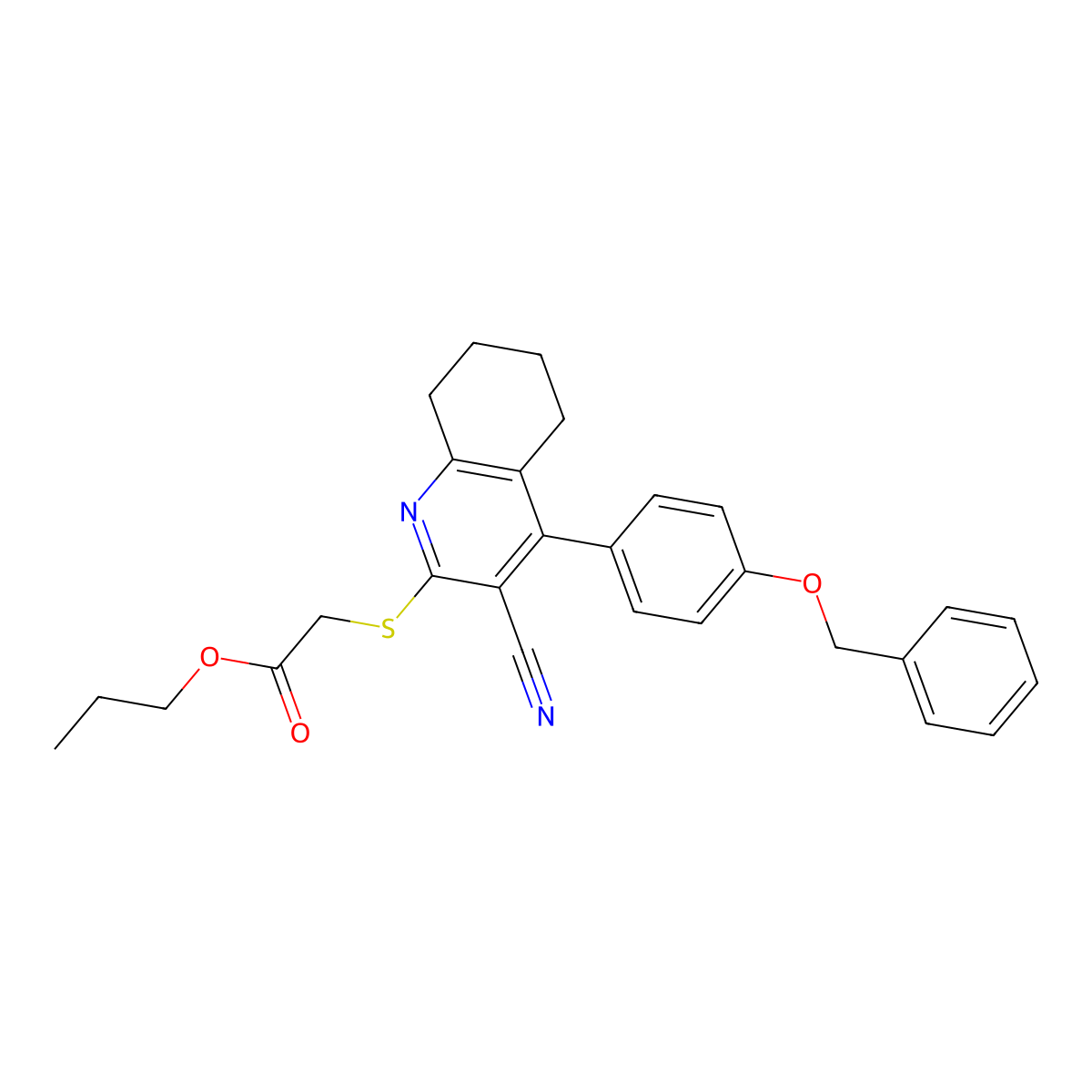 Propyl 2-[[3-cyano-4-(4-phenylmethoxyphenyl)-5,6,7,8-tetrahydroquinolin-2-yl]sulfanyl]acetate molecular structure, CAS 391228-39-0