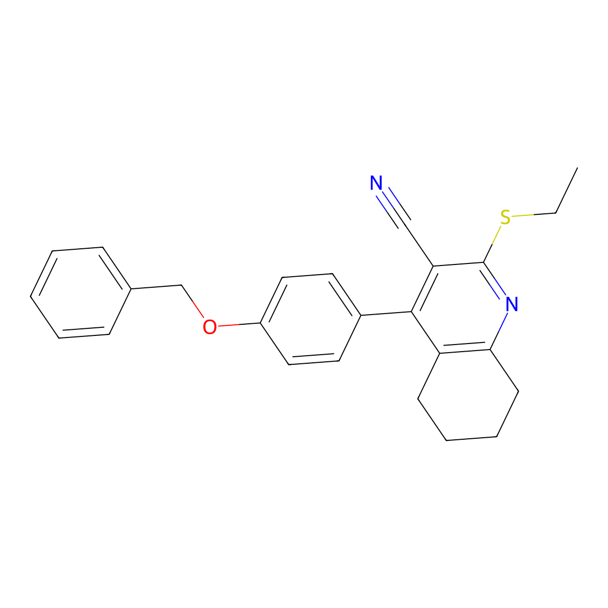 2-Ethylsulfanyl-4-(4-phenylmethoxyphenyl)-5,6,7,8-tetrahydroquinoline-3-carbonitrile molecular structure, CAS 391228-41-4
