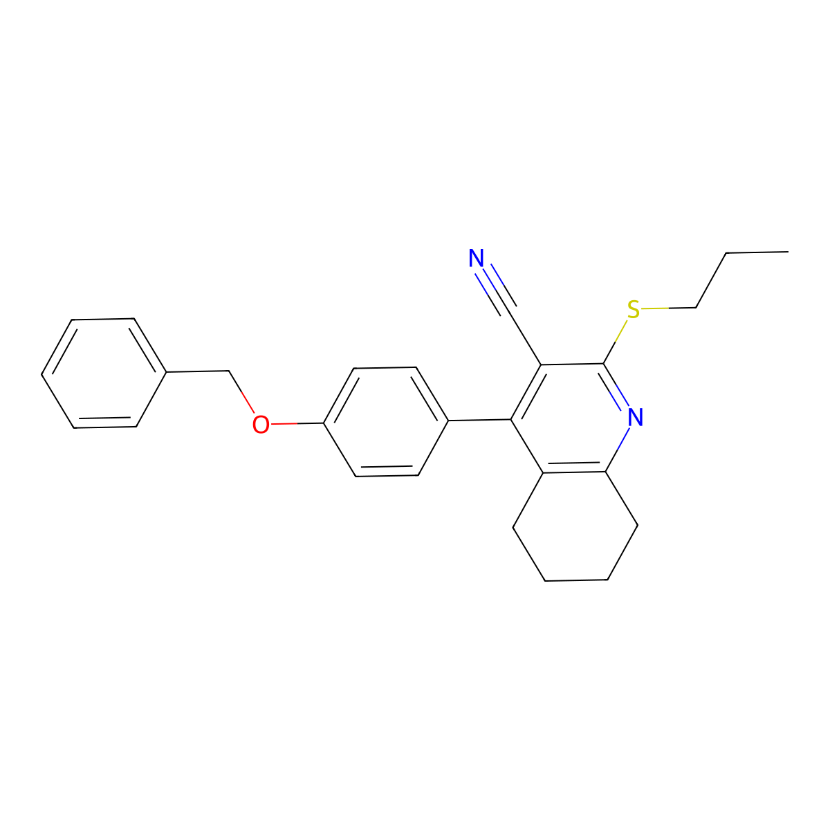 4-(4-(Benzyloxy)phenyl)-2-(propylthio)-5,6,7,8-tetrahydroquinoline-3-carbonitrile molecular structure, CAS 391228-44-7
