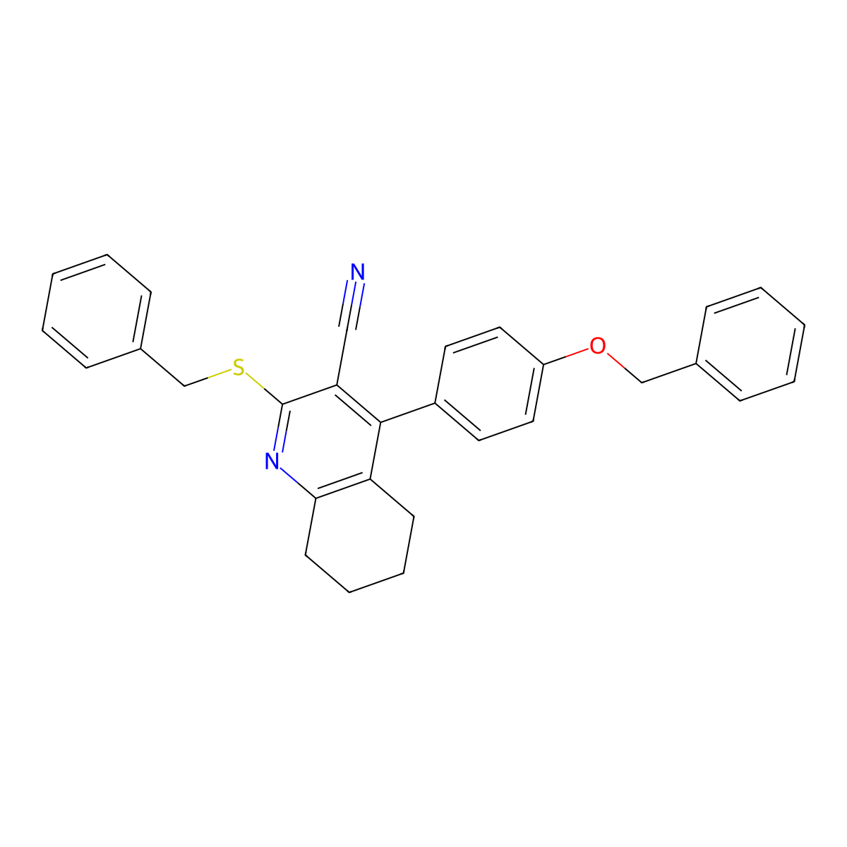 2-Benzylsulfanyl-4-(4-phenylmethoxyphenyl)-5,6,7,8-tetrahydroquinoline-3-carbonitrile molecular structure, CAS 391228-47-0
