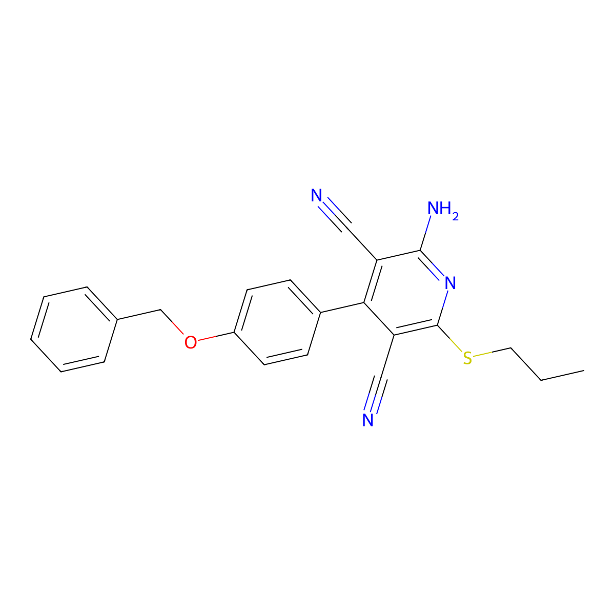 2-Amino-4-(4-(benzyloxy)phenyl)-6-(propylthio)pyridine-3,5-dicarbonitrile molecular structure, CAS 391228-48-1