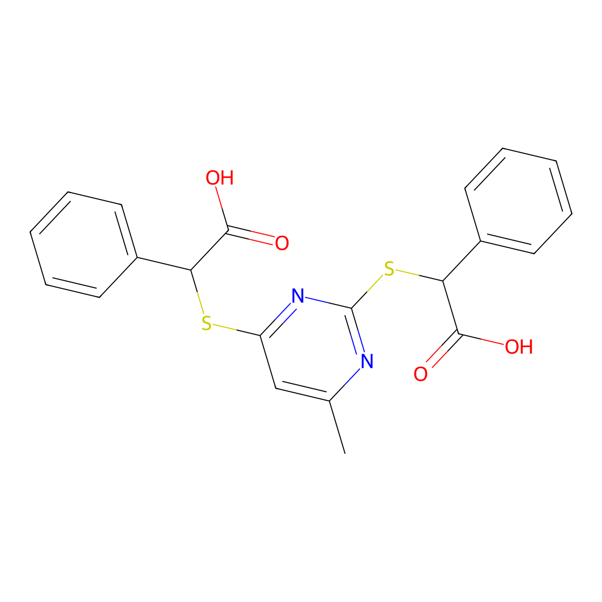 2-[2-(Carboxyphenylmethylthio)-6-methylpyrimidin-4-ylthio]-2-phenylacetic acid molecular structure, CAS 391229-35-9