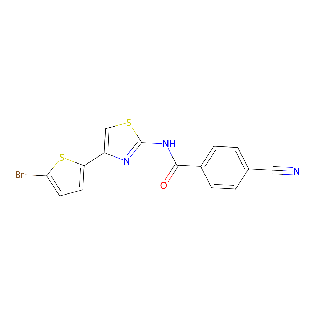 N-[4-(5-bromothiophen-2-yl)-1,3-thiazol-2-yl]-4-cyanobenzamide molecular structure, CAS 391229-43-9