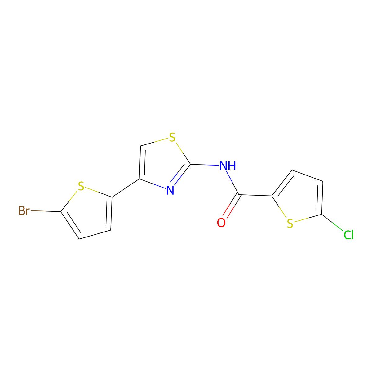 N-[4-(5-bromothiophen-2-yl)-1,3-thiazol-2-yl]-5-chlorothiophene-2-carboxamide molecular structure, CAS 391229-45-1