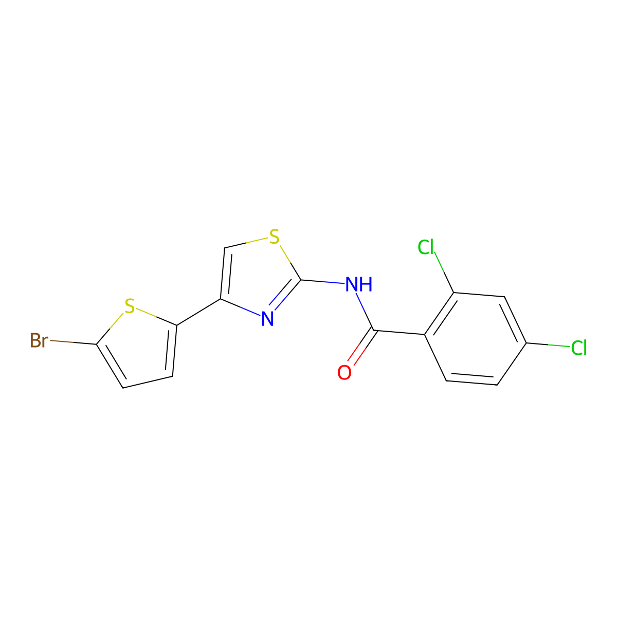 N-[4-(5-bromothiophen-2-yl)-1,3-thiazol-2-yl]-2,4-dichlorobenzamide molecular structure, CAS 391229-49-5