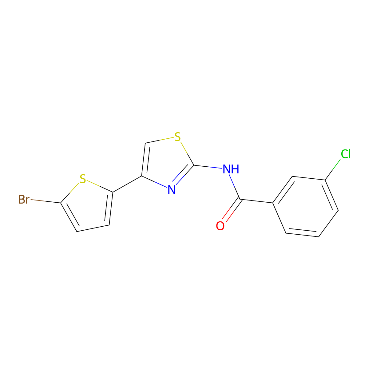 N-[4-(5-bromothiophen-2-yl)-1,3-thiazol-2-yl]-3-chlorobenzamide molecular structure, CAS 391229-53-1