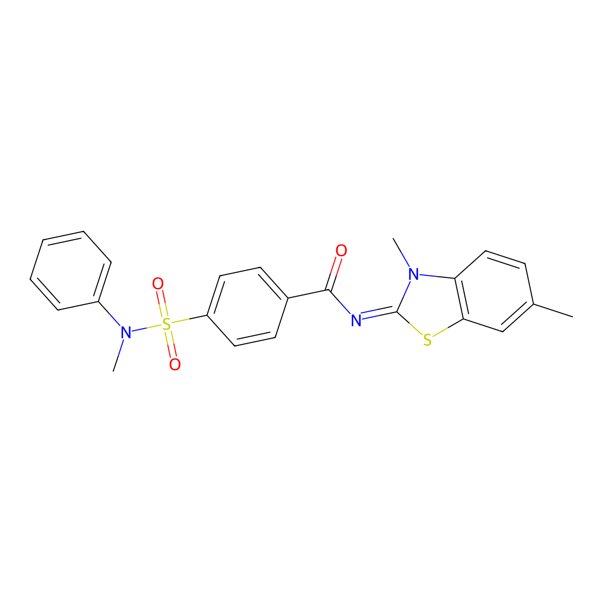N-(3,6-dimethyl-1,3-benzothiazol-2-ylidene)-4-[methyl(phenyl)sulfamoyl]benzamide molecular structure, CAS 391229-78-0