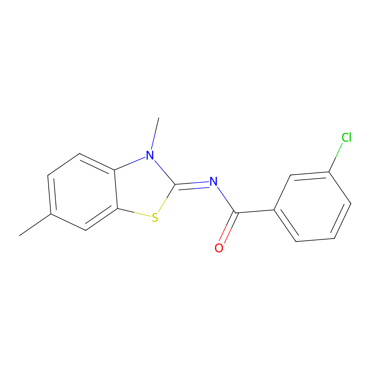 3-chloro-N-(3,6-dimethyl-1,3-benzothiazol-2-ylidene)benzamide molecular structure, CAS 391229-87-1