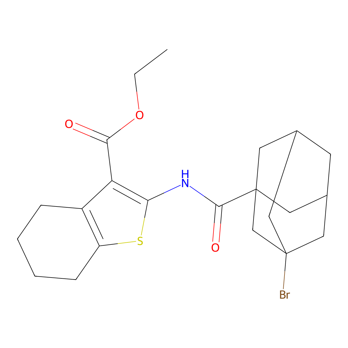 Ethyl 2-[(3-bromoadamantane-1-carbonyl)amino]-4,5,6,7-tetrahydro-1-benzothiophene-3-carboxylate molecular structure, CAS 391230-00-5