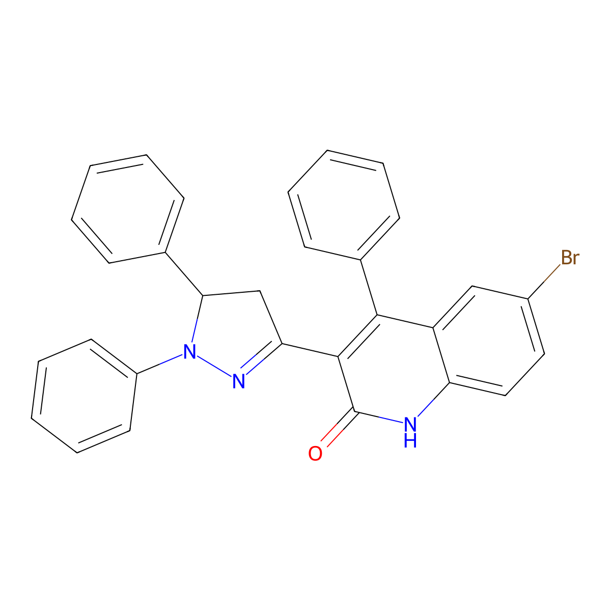 6-bromo-3-(1,5-diphenyl-4,5-dihydro-1H-pyrazol-3-yl)-4-phenylquinolin-2(1H)-one molecular structure, CAS 391230-04-9