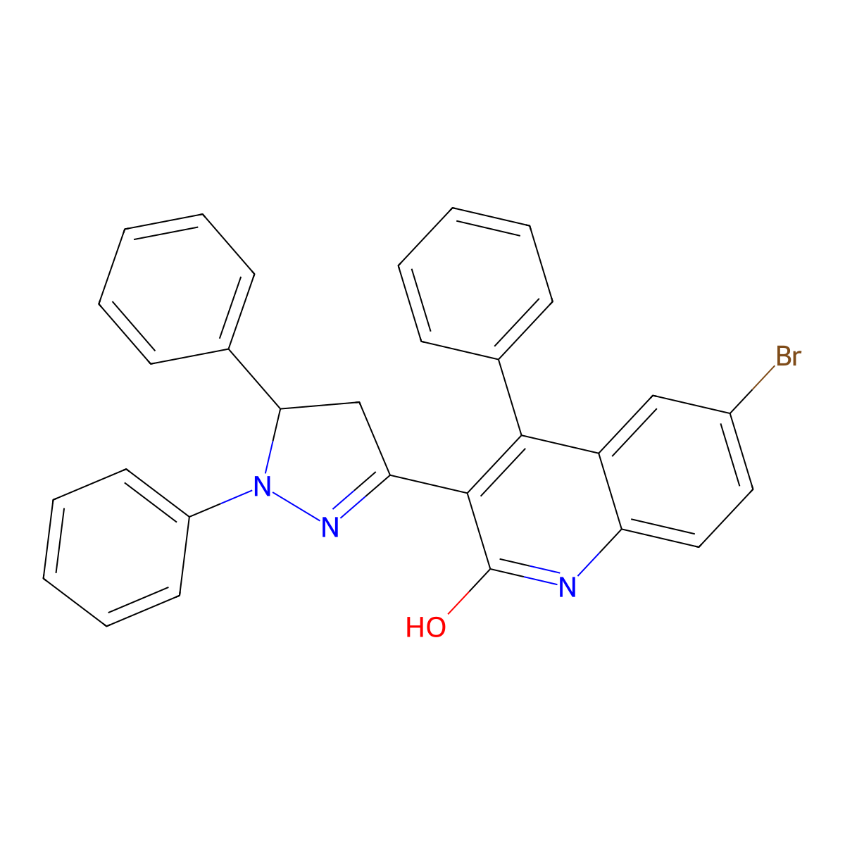 6-bromo-3-(1,5-diphenyl-4,5-dihydro-1H-pyrazol-3-yl)-4-phenylquinolin-2(1H)-one molecular structure, CAS 391230-04-9