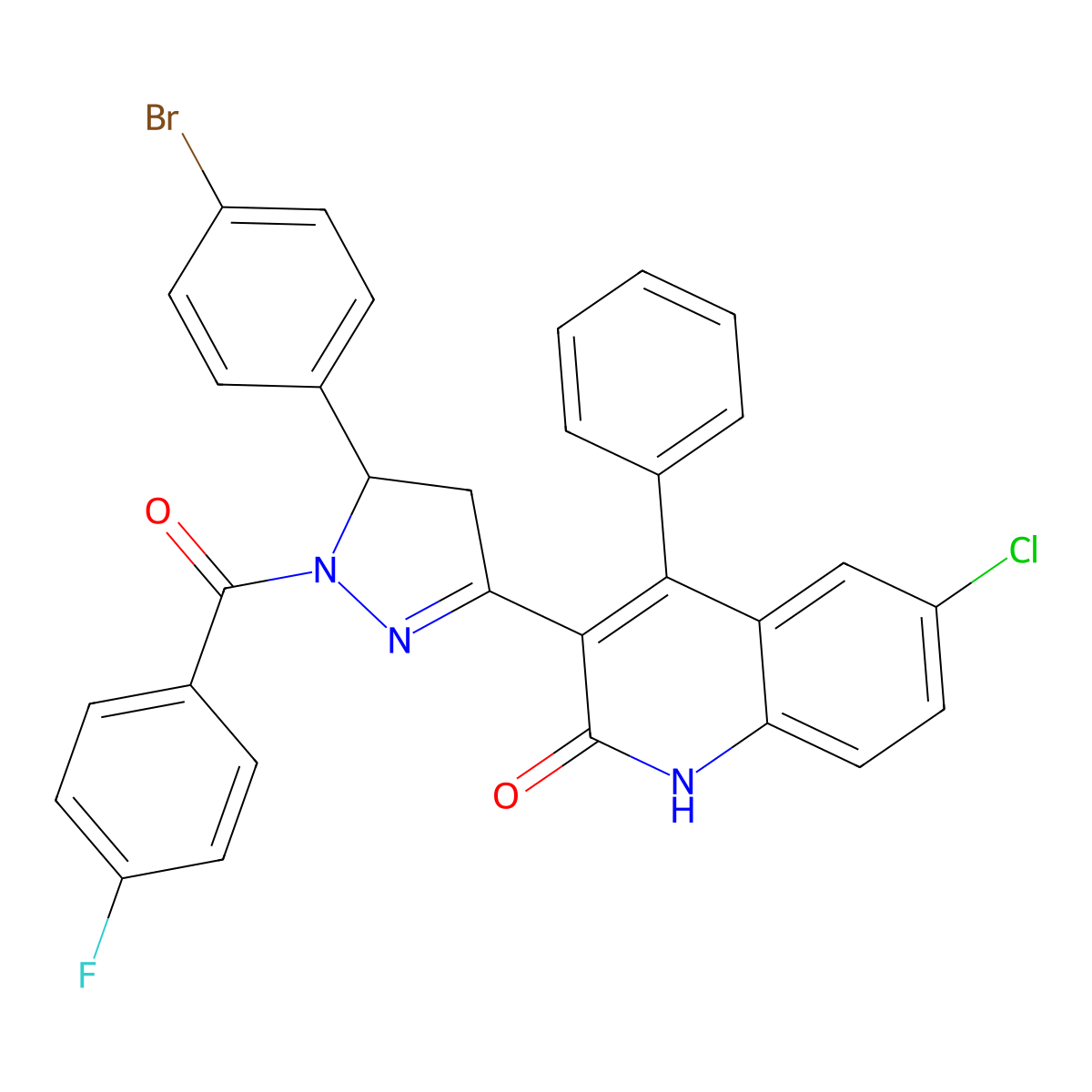 3-(5-(4-bromophenyl)-1-(4-fluorobenzoyl)-4,5-dihydro-1H-pyrazol-3-yl)-6-chloro-4-phenylquinolin-2(1H)-one molecular structure, CAS 391230-39-0