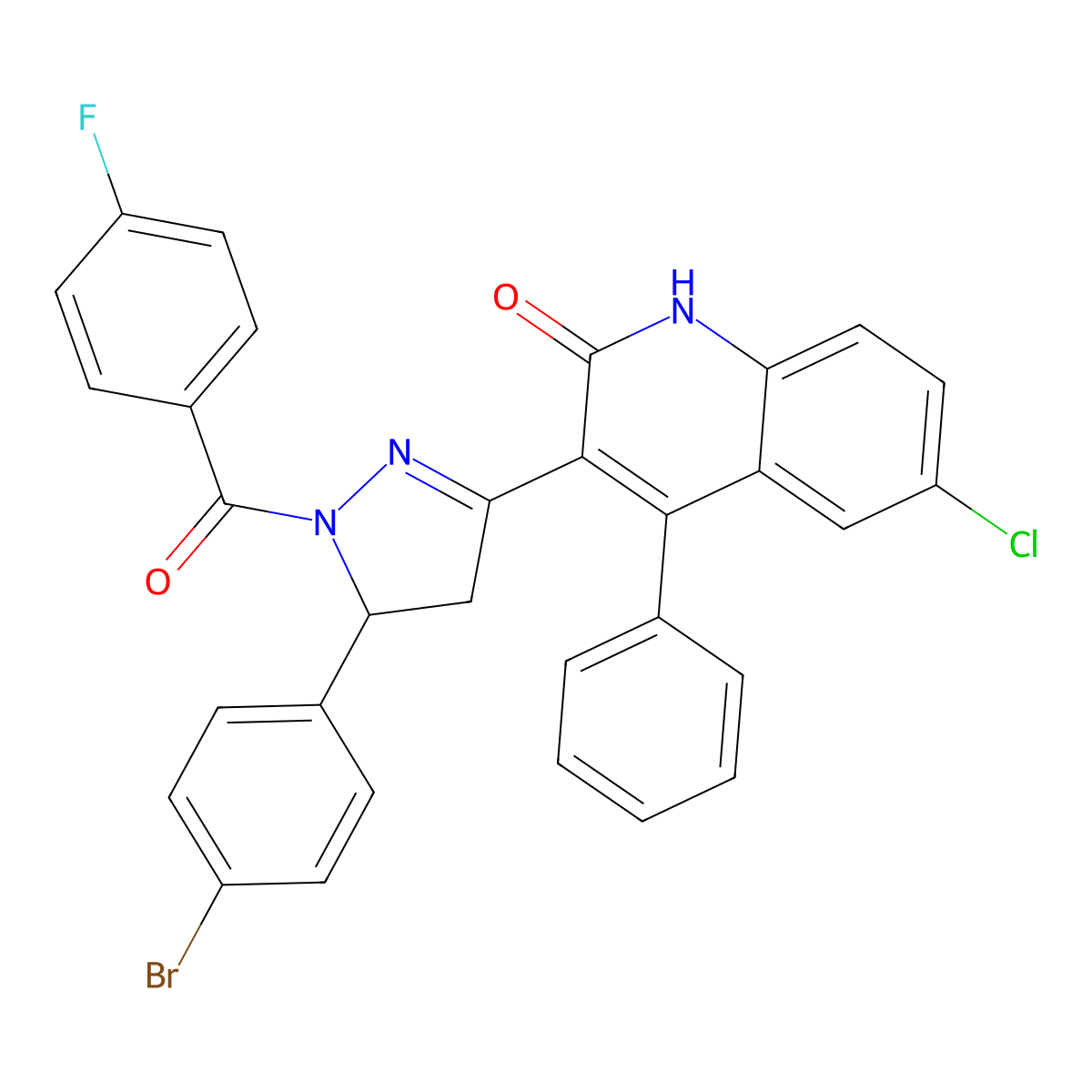 3-(5-(4-bromophenyl)-1-(4-fluorobenzoyl)-4,5-dihydro-1H-pyrazol-3-yl)-6-chloro-4-phenylquinolin-2(1H)-one molecular structure, CAS 391230-39-0