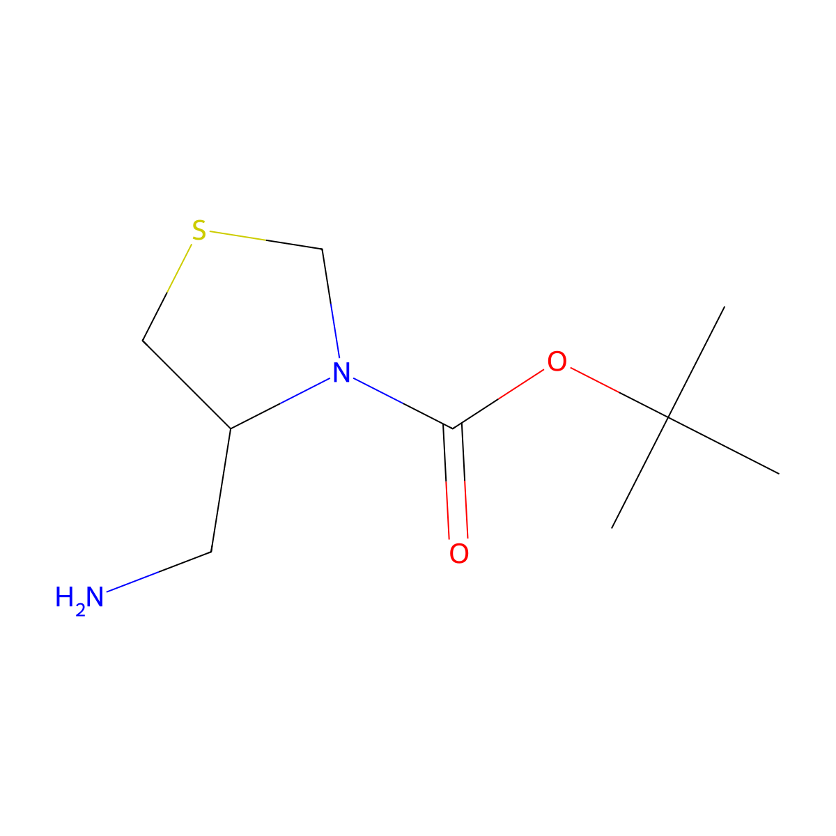 1,1-Dimethylethyl (4R)-4-(aminomethyl)-3-thiazolidinecarboxylate molecular structure, CAS 391248-13-8