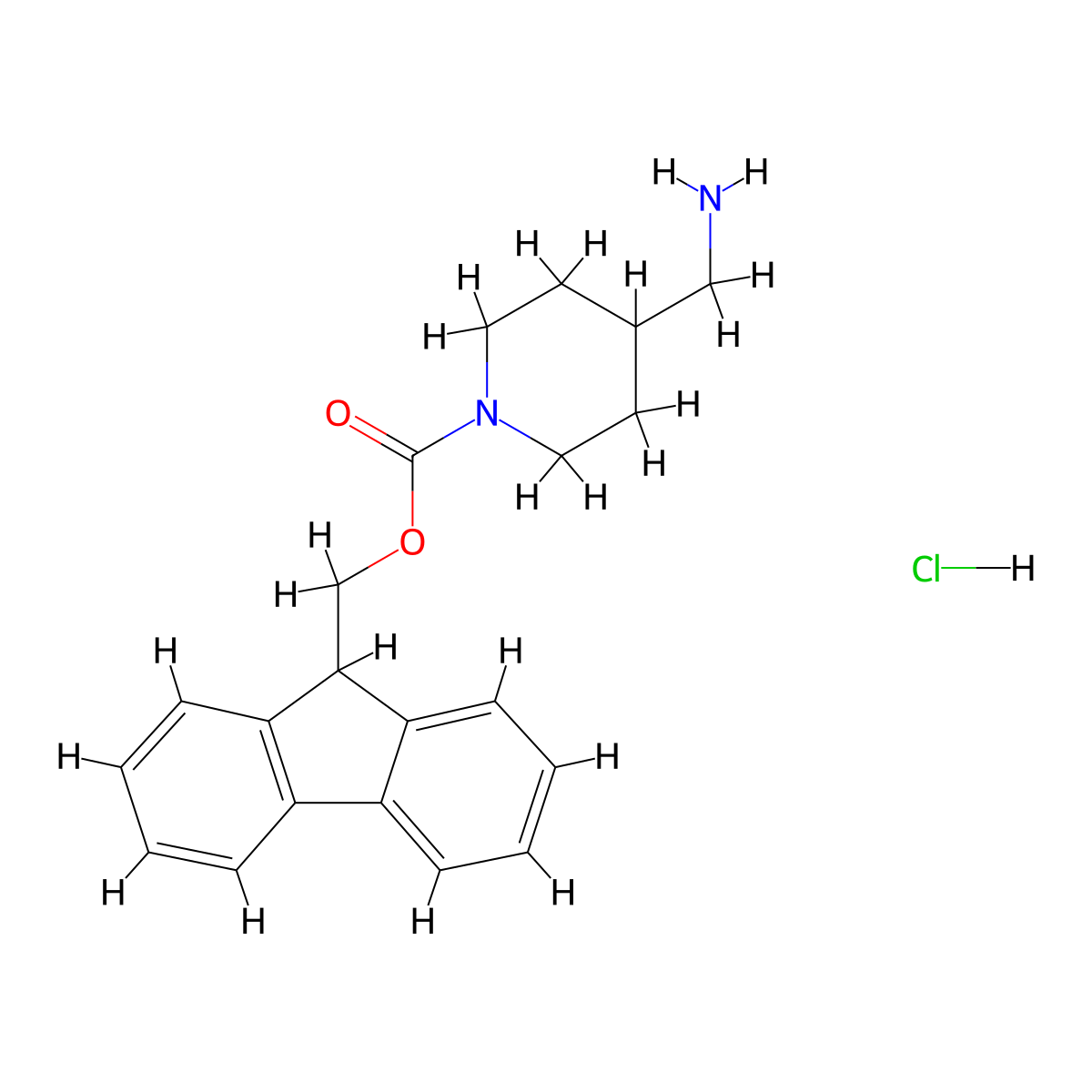 (9H-fluoren-9-yl)methyl 4-(aminomethyl)piperidine-1-carboxylate hydrochloride molecular structure, CAS 391248-14-9