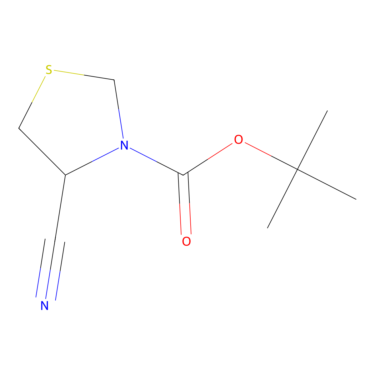 (R)-4-Cyano-thiazolidine-3-carboxylic acid tert-butyl ester molecular structure, CAS 391248-15-0