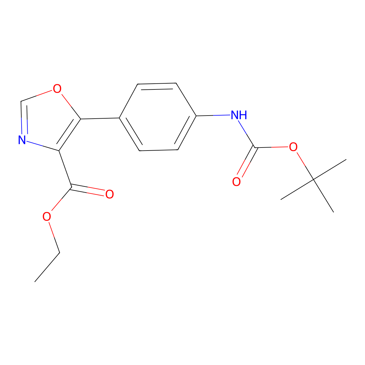 Ethyl 5-(4-(((1,1-dimethylethoxy)carbonyl)amino)phenyl)-4-oxazolecarboxylate molecular structure, CAS 391248-22-9