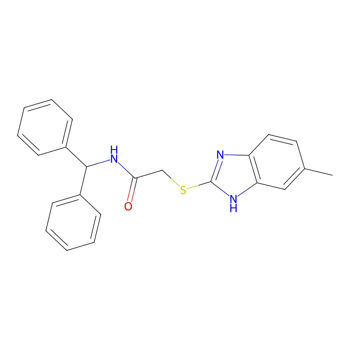 N-benzhydryl-2-[(5-methyl-1H-benzimidazol-2-yl)sulfanyl]acetamide molecular structure, CAS 391256-45-4