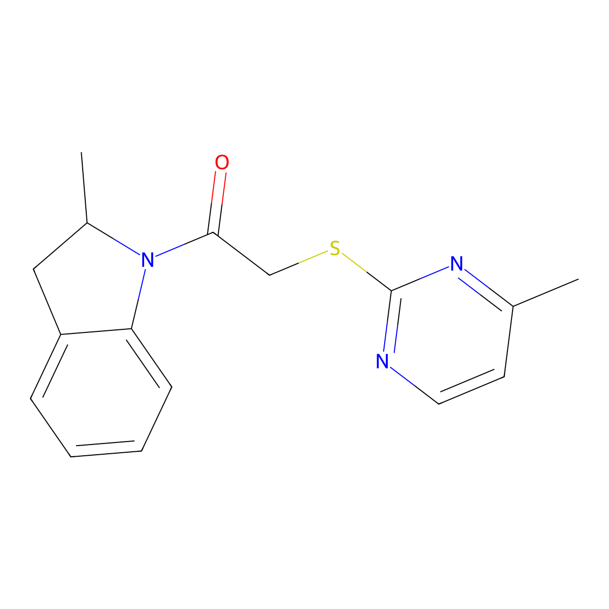 1-(2-methyl-2,3-dihydro-1H-indol-1-yl)-2-[(4-methylpyrimidin-2-yl)sulfanyl]ethanone molecular structure, CAS 391261-59-9
