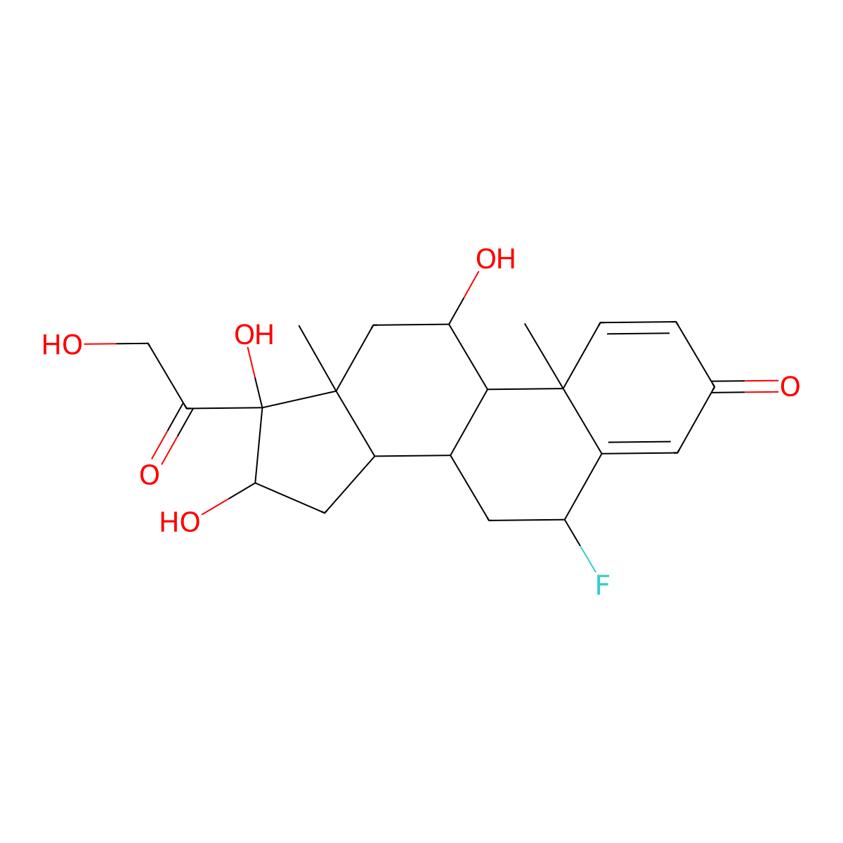 6-fluoro-11,16,17-trihydroxy-17-(2-hydroxyacetyl)-10,13-dimethyl-7,8,9,11,12,14,15,16-octahydro-6H-cyclopenta[a]phenanthren-3-one molecular structure, CAS 3915-36-4
