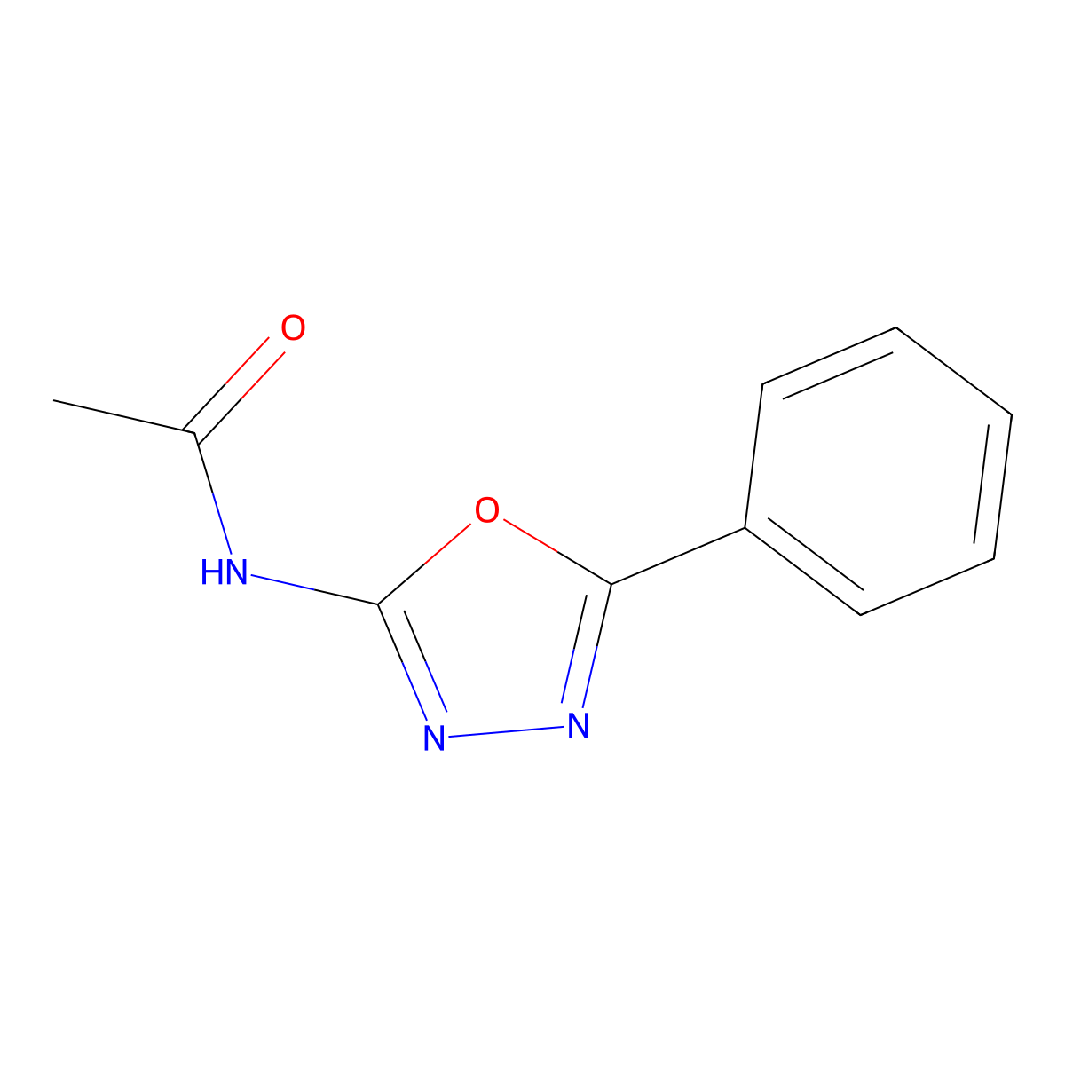 N-(5-Phenyl-1,3,4-oxadiazol-2-yl)acetamide molecular structure, CAS 3916-80-1