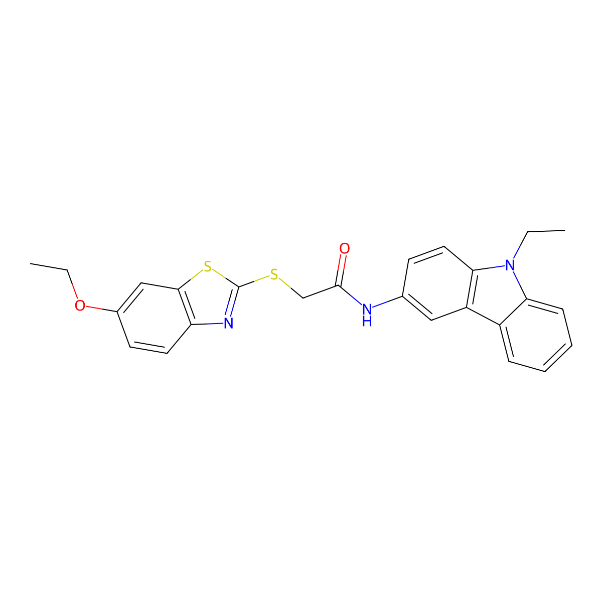 2-[(6-ethoxy-1,3-benzothiazol-2-yl)sulfanyl]-N-(9-ethylcarbazol-3-yl)acetamide molecular structure, CAS 391614-70-3