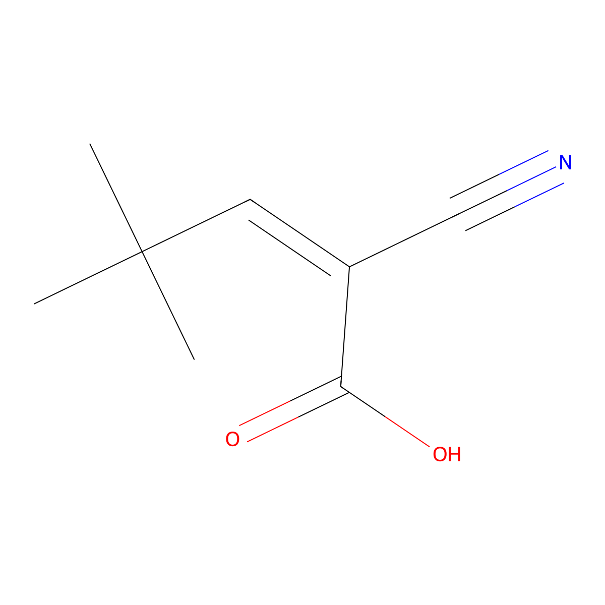 2-Cyano-4,4-dimethylpent-2-enoic acid molecular structure, CAS 39168-28-0