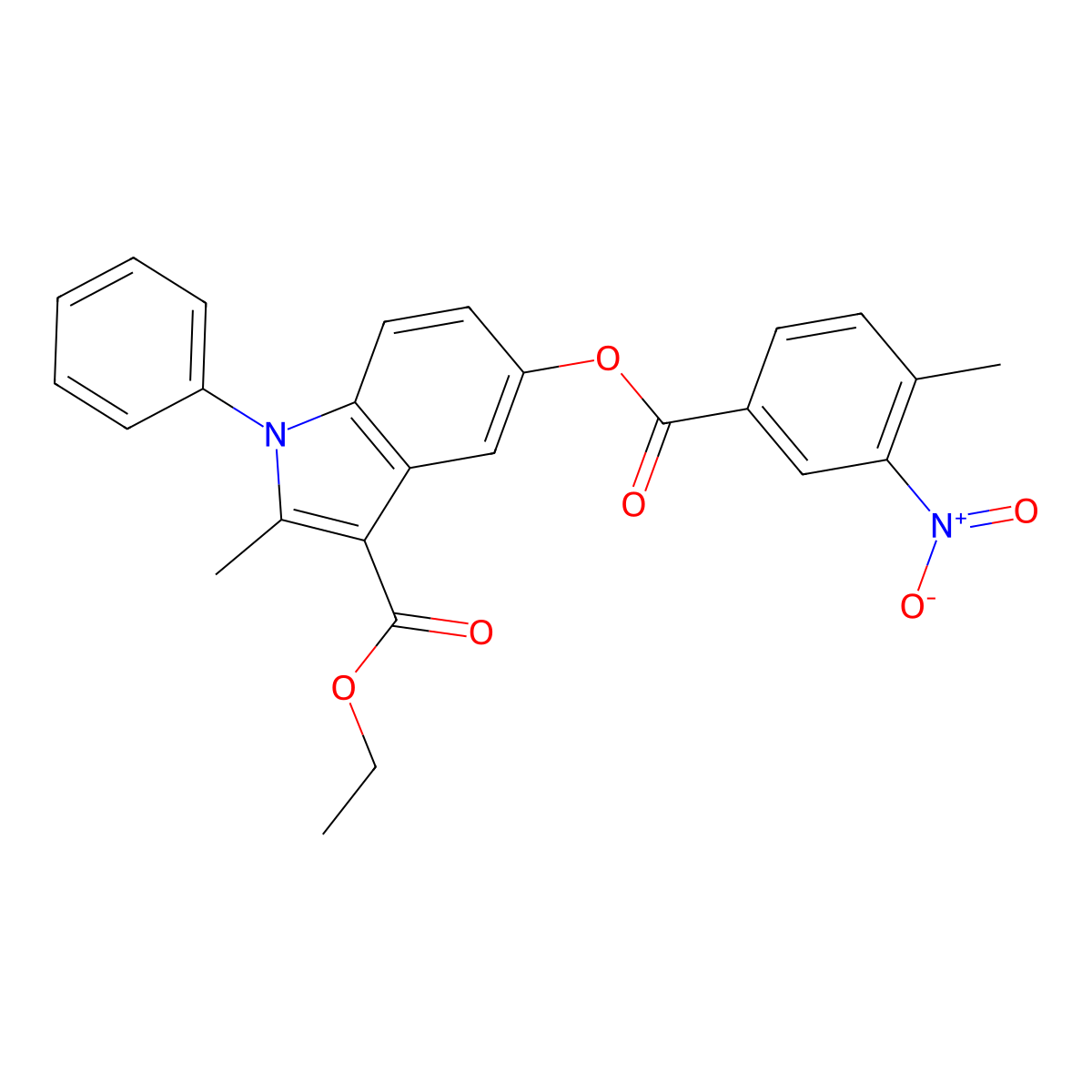 ethyl 2-methyl-5-((4-methyl-3-nitrobenzoyl)oxy)-1-phenyl-1H-indole-3-carboxylate molecular structure, CAS 391862-16-1
