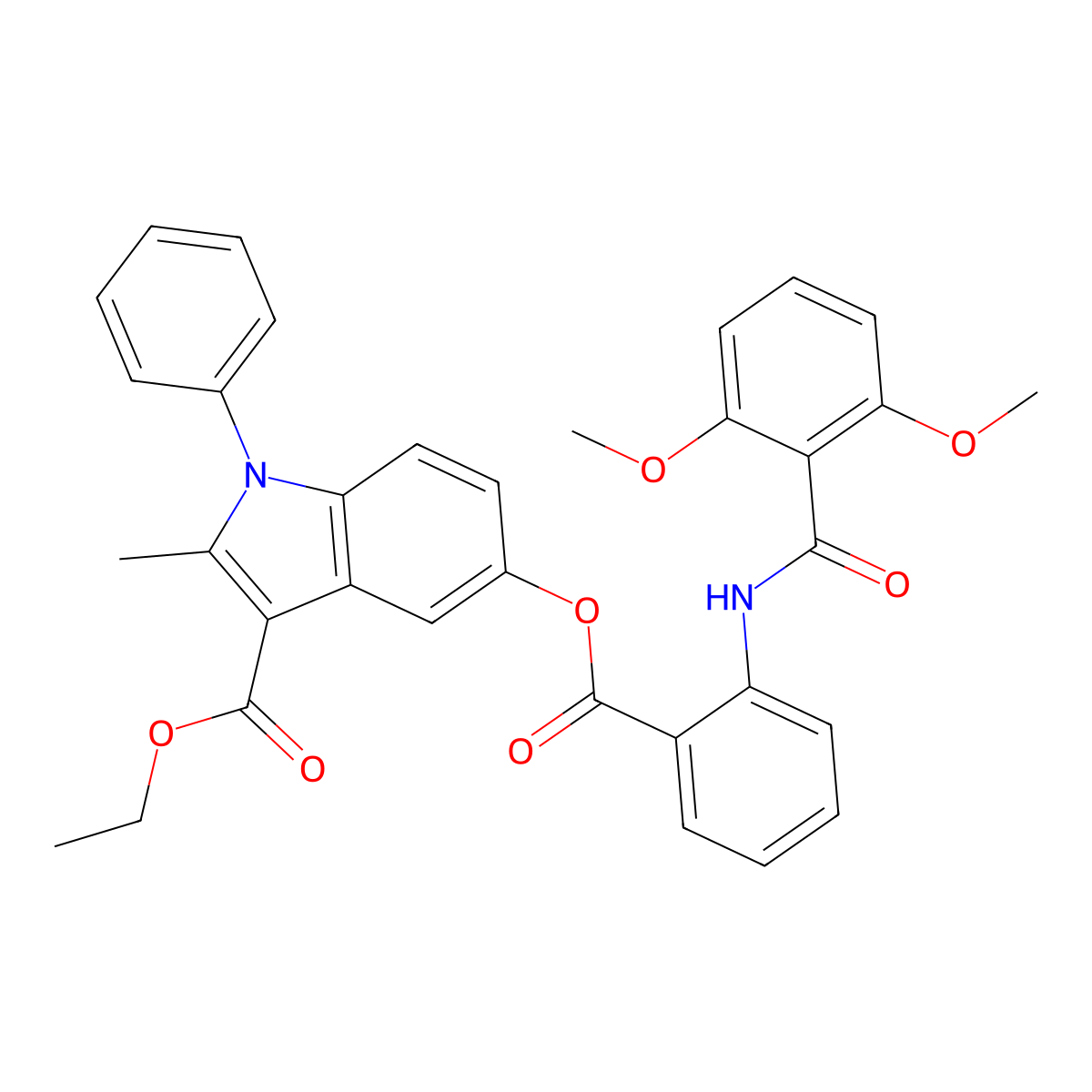 ethyl 5-((2-(2,6-dimethoxybenzamido)benzoyl)oxy)-2-methyl-1-phenyl-1H-indole-3-carboxylate molecular structure, CAS 391862-33-2