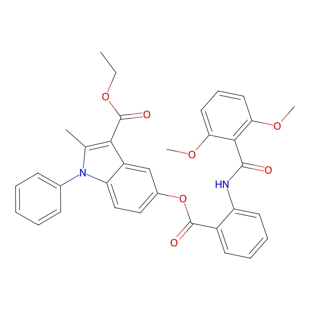 ethyl 5-((2-(2,6-dimethoxybenzamido)benzoyl)oxy)-2-methyl-1-phenyl-1H-indole-3-carboxylate molecular structure, CAS 391862-33-2