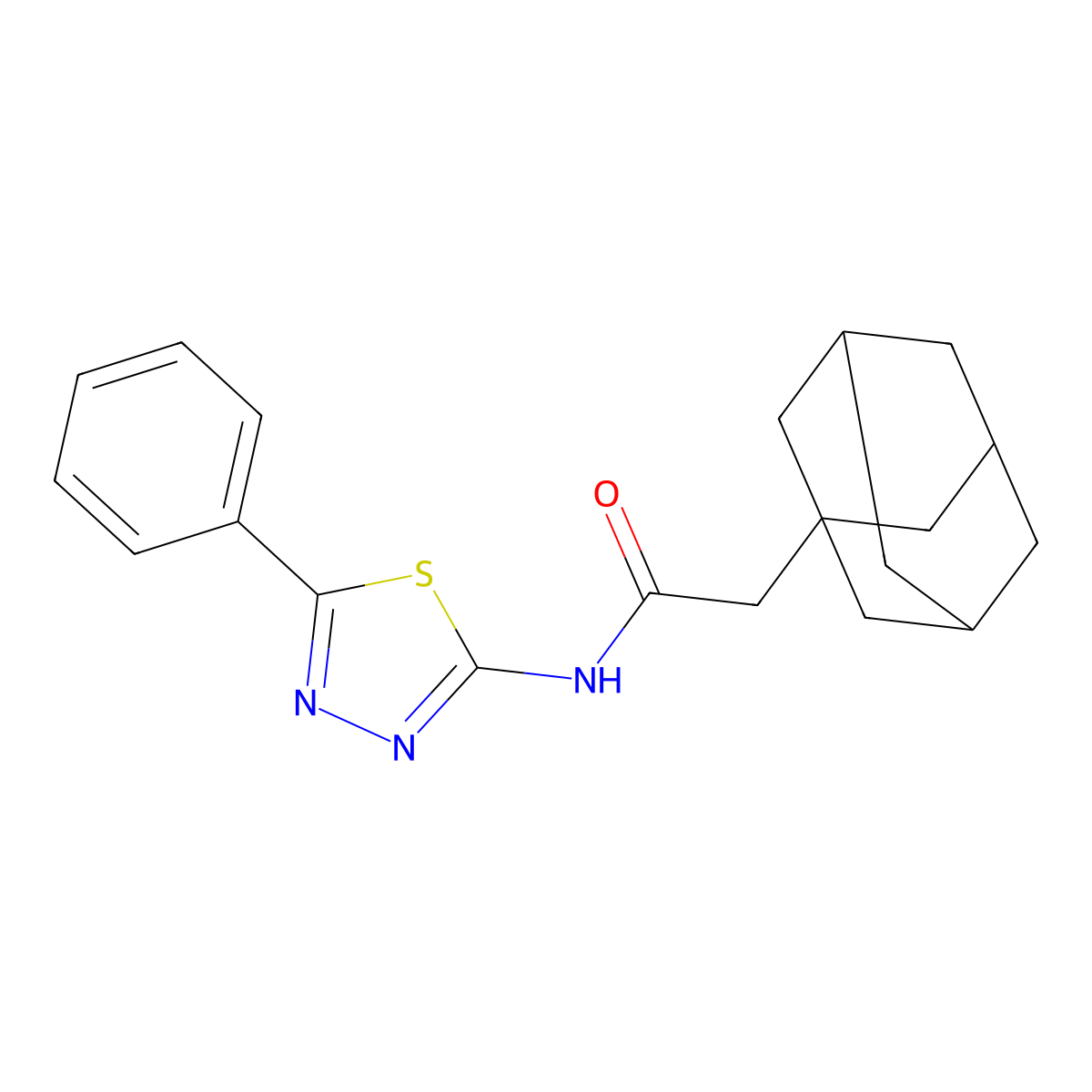 2-(1-adamantyl)-N-(5-phenyl-1,3,4-thiadiazol-2-yl)acetamide molecular structure, CAS 391862-43-4
